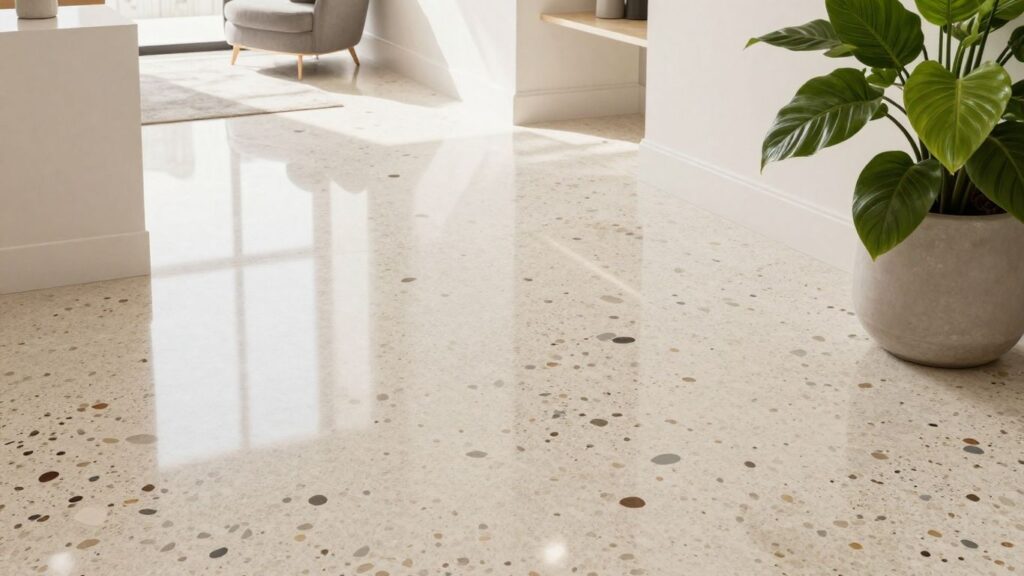 Polished terrazzo floor in a modern sunlit room