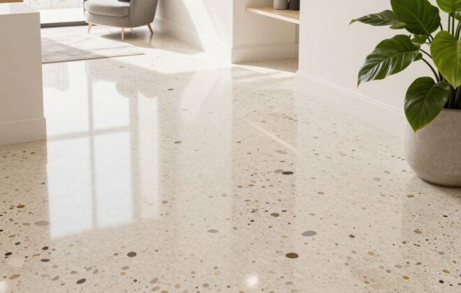 Polished terrazzo floor in a modern sunlit room