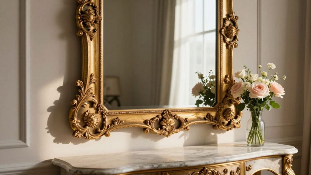 Large ornate mirror hanging on a wall