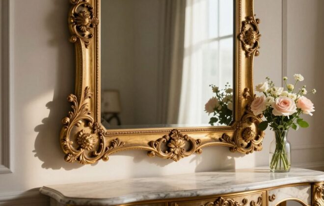 Large ornate mirror hanging on a wall